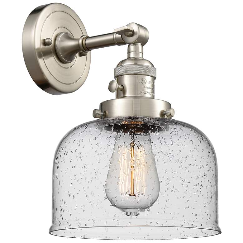 Image 1 Bell 8" Brushed Satin Nickel Sconce w/ Seedy Shade