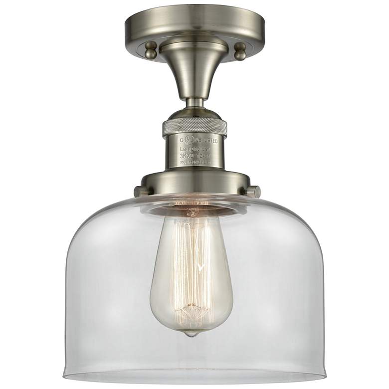 Image 1 Bell 8" Brushed Satin Nickel Semi Flush Mount w/ Clear Shade
