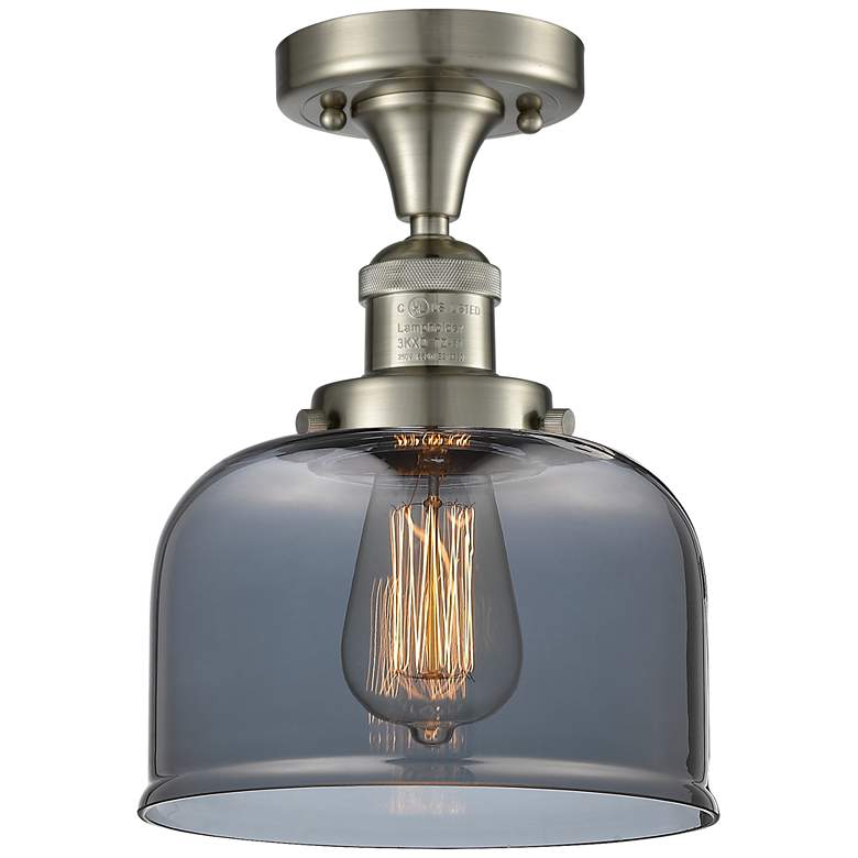 Image 1 Bell 8" Brushed Satin Nickel Semi Flush Mount w/ Plated Smoke Shade