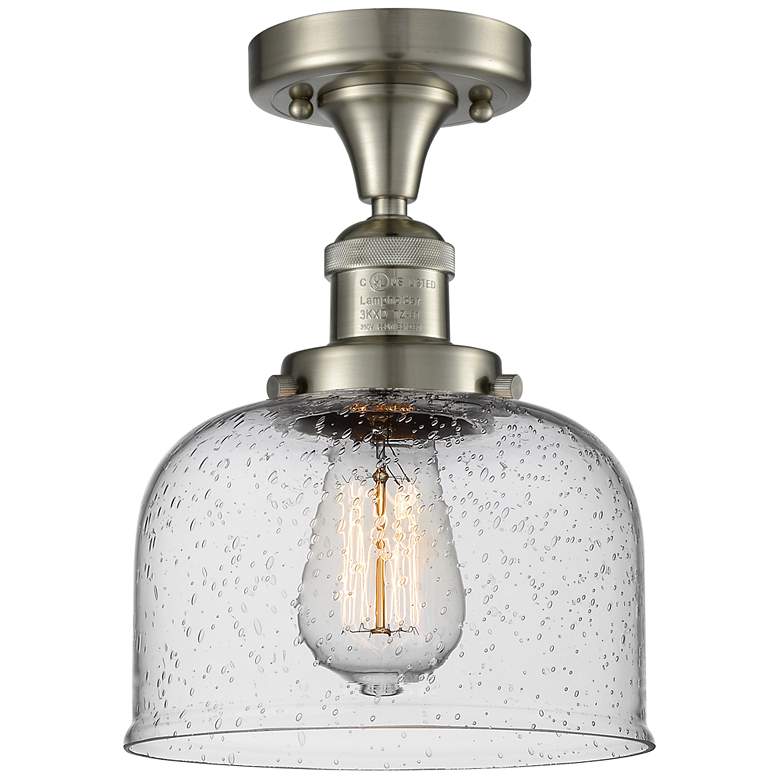 Image 1 Bell 8" Brushed Satin Nickel Semi Flush Mount w/ Seedy Shade