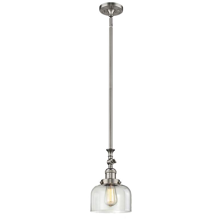 Image 1 Bell 8" Brushed Satin Nickel Tiltable Mini Pendant w/ Clear Shade