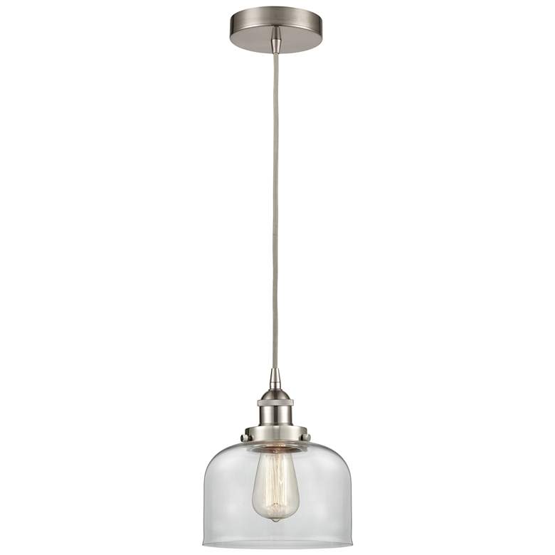 Image 1 Bell 8" LED Mini Pendant - Brushed Satin Nickel - Clear Shade