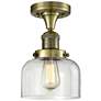 Bell 8" LED Semi-Flush Mount - Antique Brass - Clear Shade