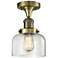 Bell 8" LED Semi-Flush Mount - Antique Brass - Clear Shade