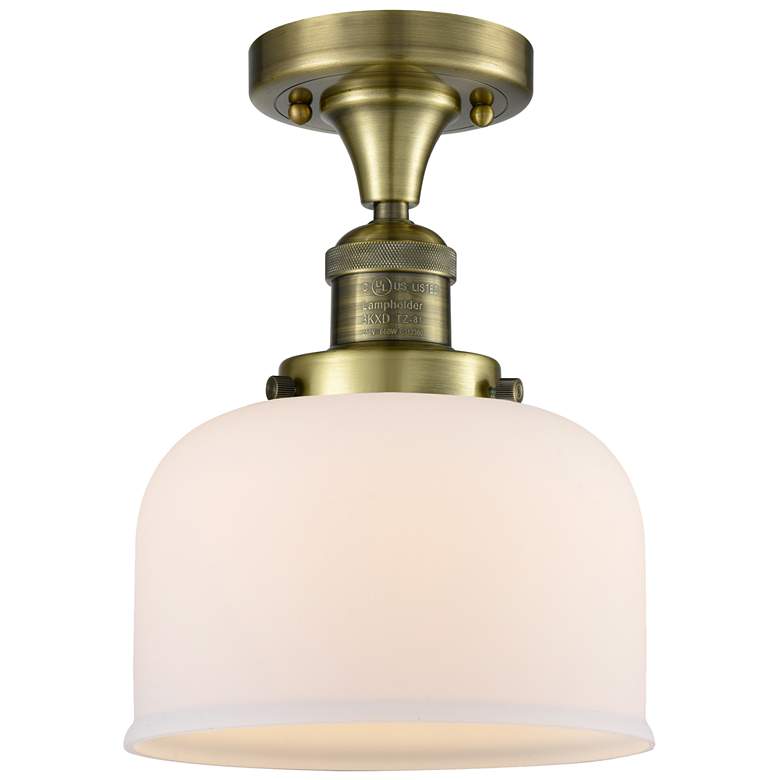 Image 1 Bell 8" LED Semi-Flush Mount - Antique Brass - Matte White Shade