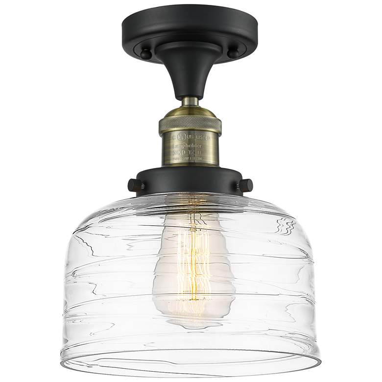 Image 1 Bell 8" LED Semi-Flush Mount - Black Antique Brass - Clear Deco Swirl