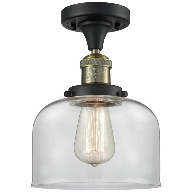Image 1 Bell 8" LED Semi-Flush Mount - Black Antique Brass - Clear Shade