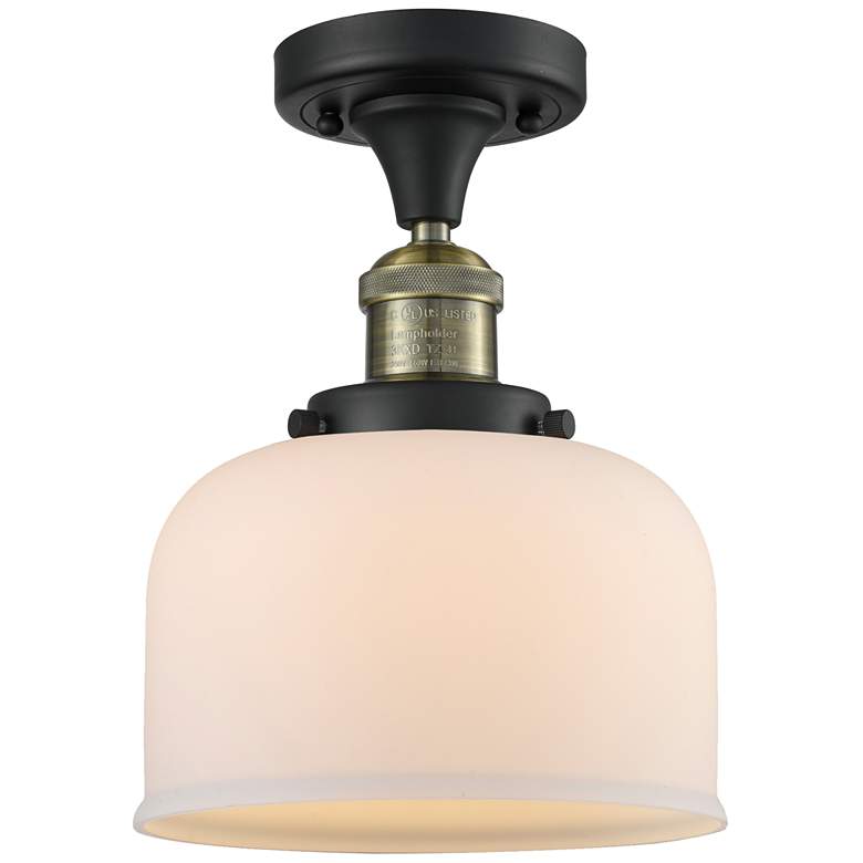 Image 1 Bell 8" LED Semi-Flush Mount - Black Antique Brass - Matte White Shade