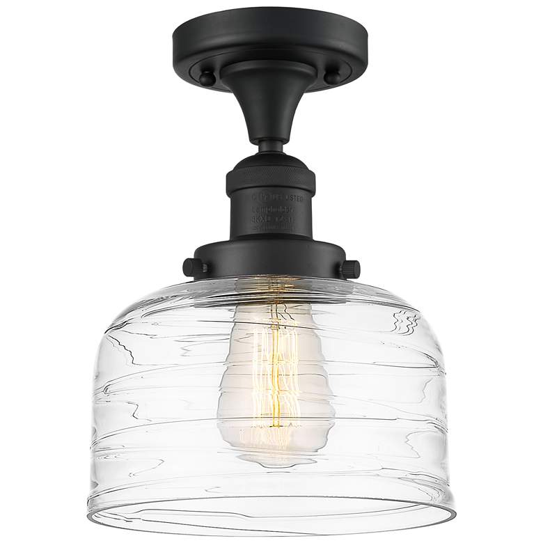 Image 1 Bell 8" LED Semi-Flush Mount - Matte Black - Clear Deco Swirl Shade