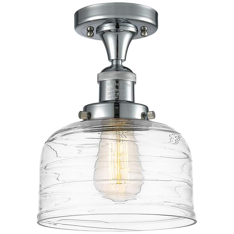 Image 1 Bell 8" LED Semi-Flush Mount - Polished Chrome - Clear Deco Swirl Shad