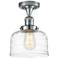 Bell 8" LED Semi-Flush Mount - Polished Chrome - Clear Deco Swirl Shad