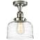 Bell 8" LED Semi-Flush Mount - Polished Nickel - Clear Deco Swirl Shad