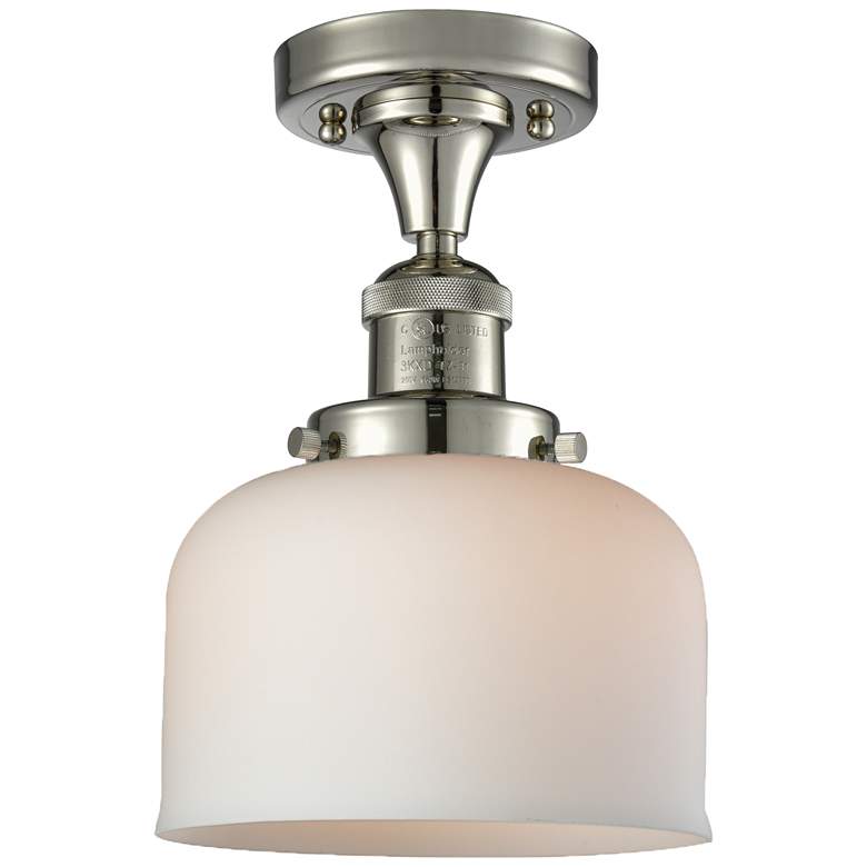 Image 1 Bell 8" LED Semi-Flush Mount - Polished Nickel - Matte White Shade