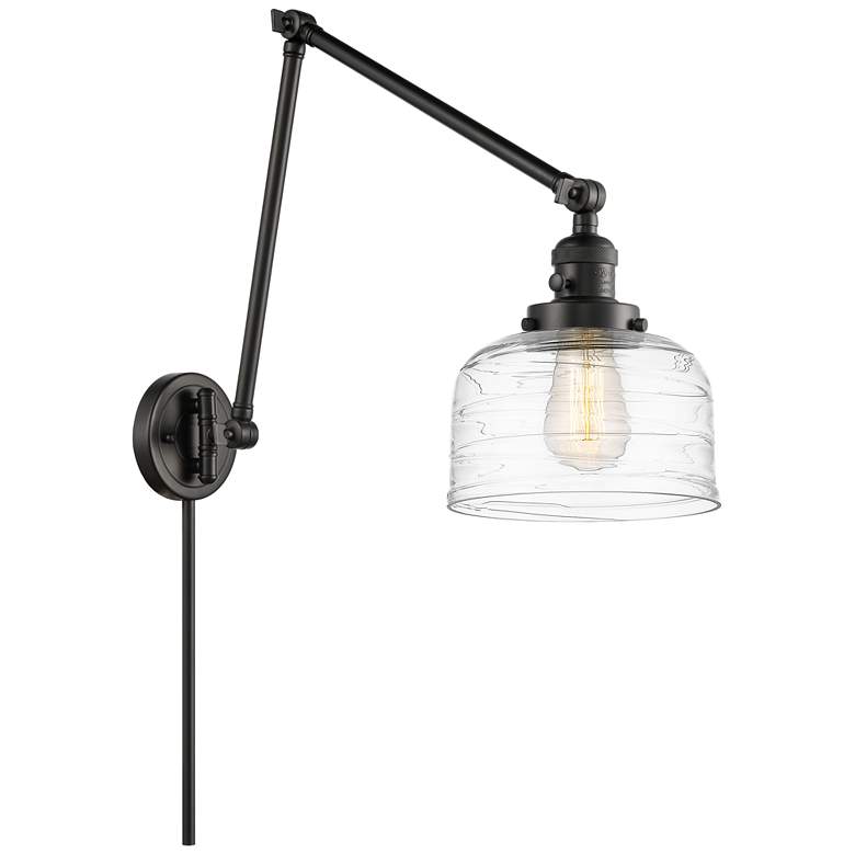 Image 1 Bell 8" Matte Black LED Double Swing Arm With Clear Deco Swirl Shade