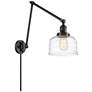 Bell 8" Matte Black LED Double Swing Arm With Clear Deco Swirl Shade