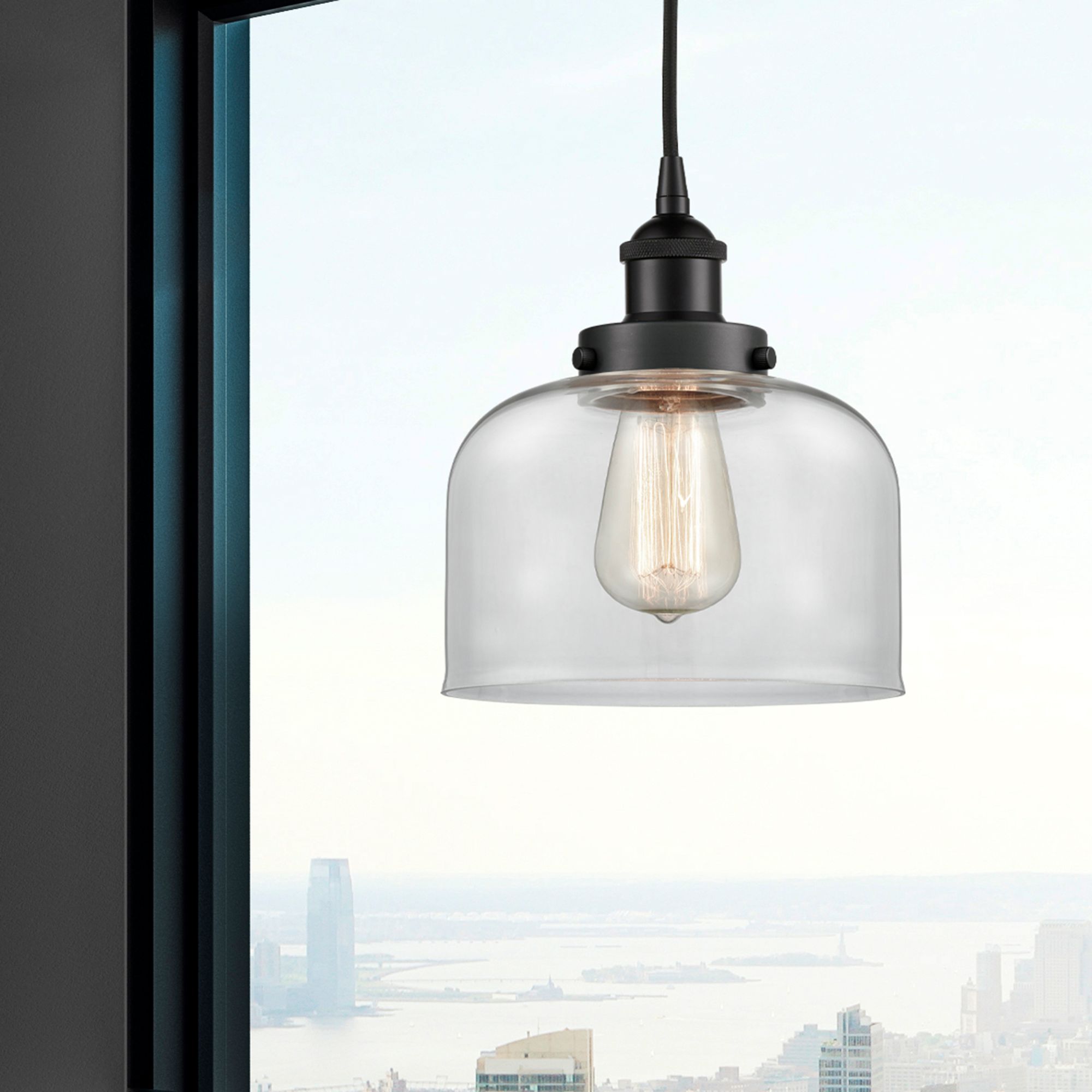 Image 2 Bell 8" Matte Black Mini Pendant w/ Clear Shade more views