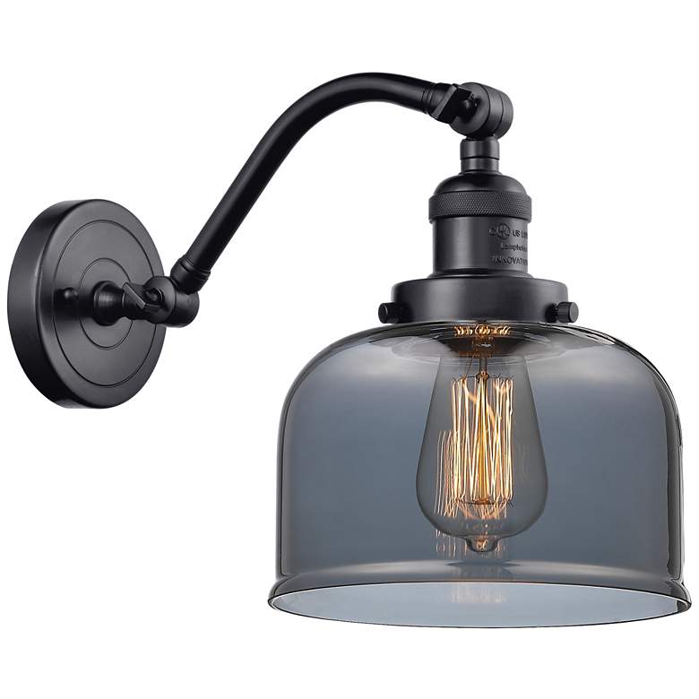 Image 1 Bell 8 inch Matte Black Sconce w/ Plated Smoke Shade