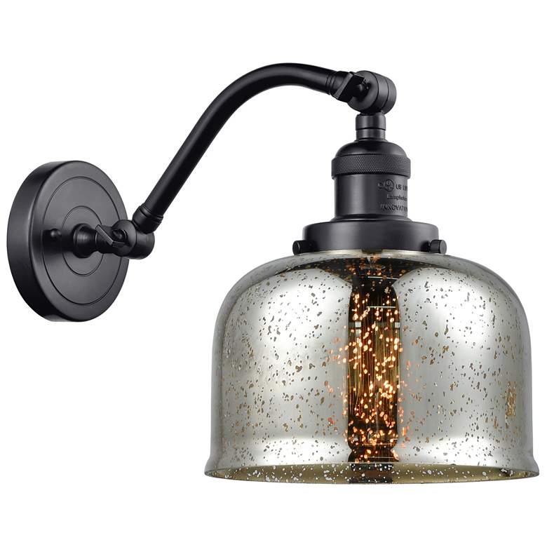 Image 1 Bell 8" Matte Black Sconce w/ Silver Plated Mercury Shade