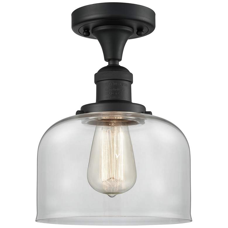Image 1 Bell 8" Matte Black Semi Flush Mount w/ Clear Shade