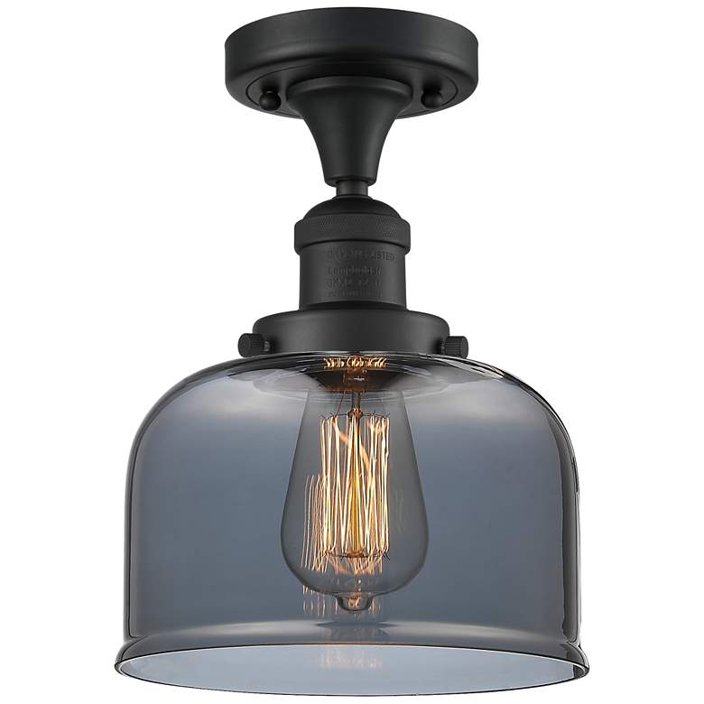 Image 1 Bell 8" Matte Black Semi Flush Mount w/ Plated Smoke Shade