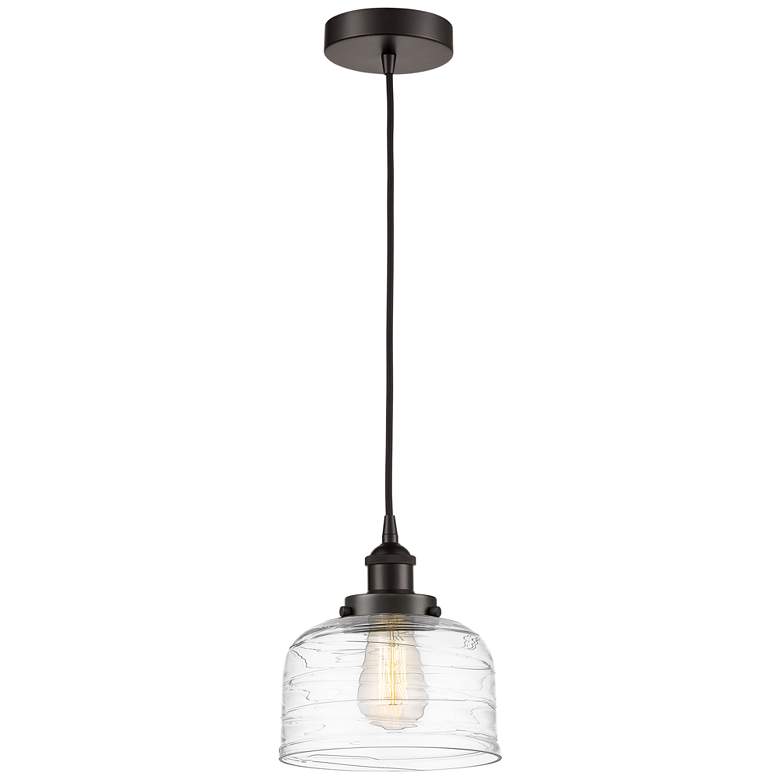 Image 1 Bell 8" Oil Rubbed Bronze Mini Pendant w/ Clear Deco Swirl Shade