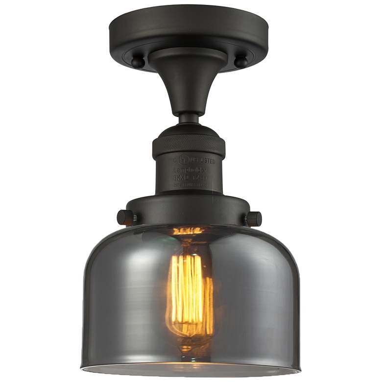 Image 1 Bell 8" Oil Rubbed Bronze Semi Flush Mount w/ Plated Smoke Shade