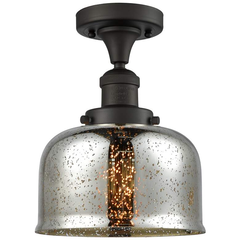 Image 1 Bell 8" Oil Rubbed Bronze Semi Flush Mount w/ Silver Plated Mercury Sh