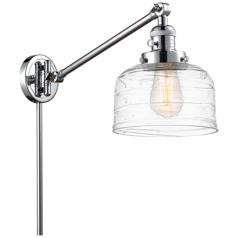Image 1 Bell 8" Polished Chrome LED Swing Arm With Clear Deco Swirl Shade