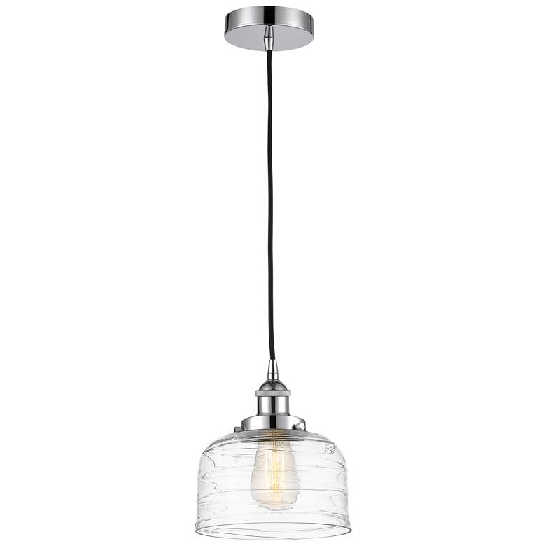 Image 1 Bell 8" Polished Chrome Mini Pendant w/ Clear Deco Swirl Shade