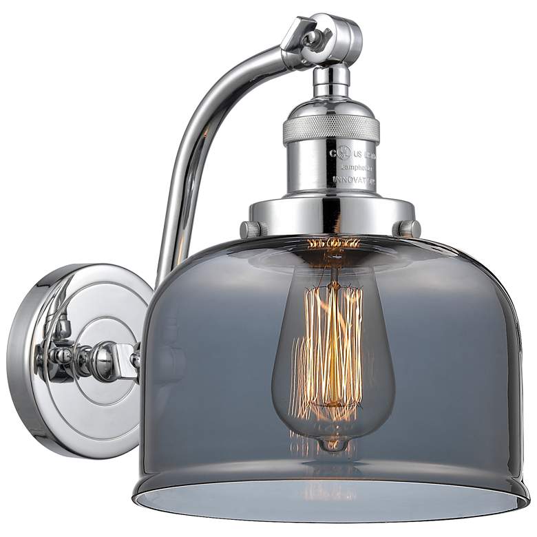 Image 1 Bell 8" Polished Chrome Sconce w/ Plated Smoke Shade