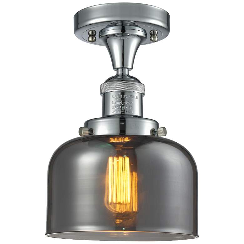 Image 1 Bell 8" Polished Chrome Semi Flush Mount w/ Plated Smoke Shade