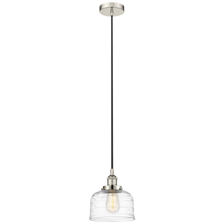 Image 1 Bell 8" Polished Nickel Mini Pendant w/ Clear Deco Swirl Shade