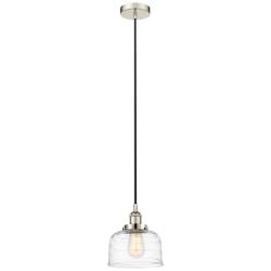 Bell 8" Polished Nickel Mini Pendant w/ Clear Deco Swirl Shade