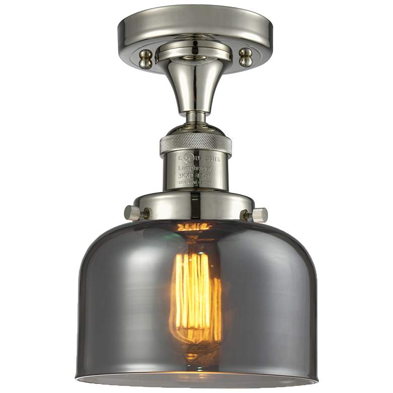 Image 1 Bell 8" Polished Nickel Semi Flush Mount w/ Plated Smoke Shade