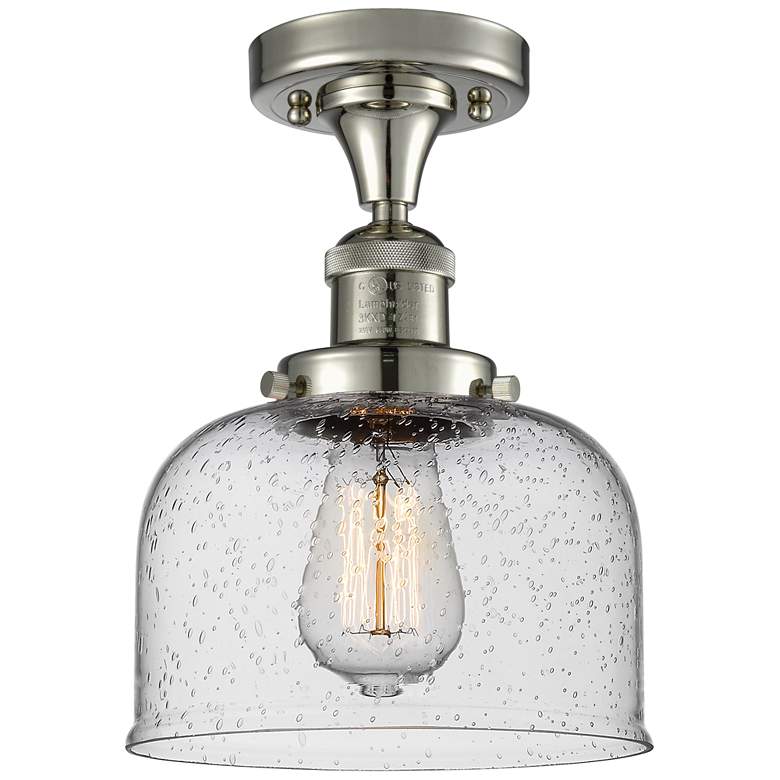Image 1 Bell 8" Polished Nickel Semi Flush Mount w/ Seedy Shade