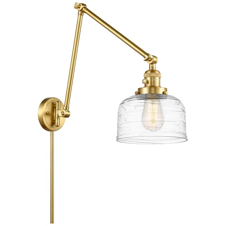 Image 1 Bell 8" Satin Gold Double Swing Arm With Clear Deco Swirl Shade