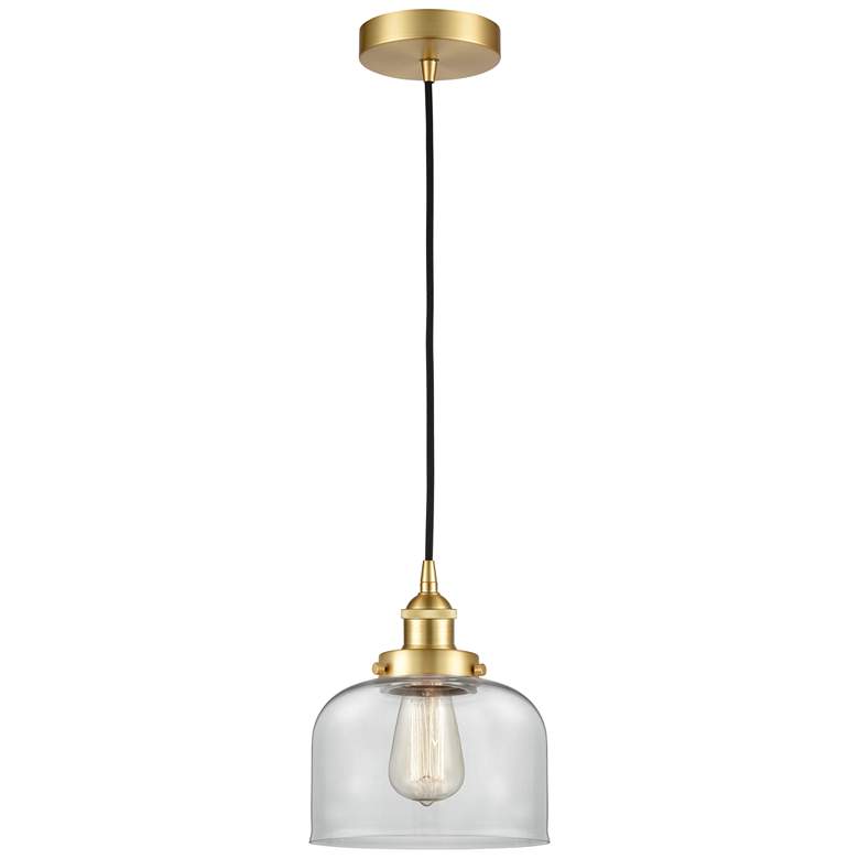 Image 1 Bell 8" Satin Gold Mini Pendant w/ Clear Shade