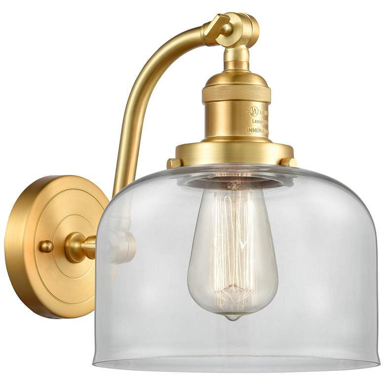 Image 1 Bell 8" Satin Gold Sconce w/ Clear Shade