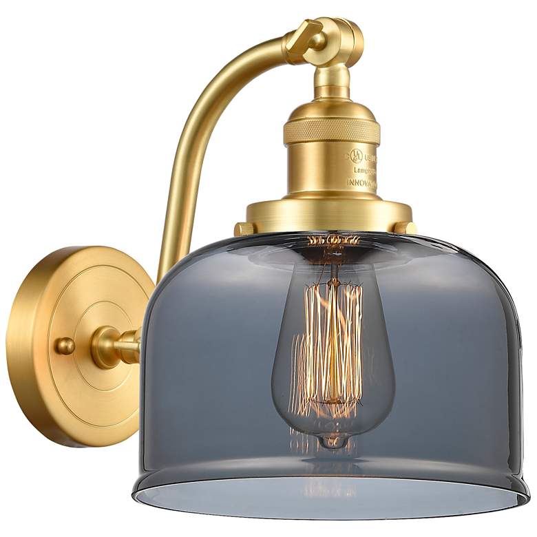 Image 1 Bell 8 inch Satin Gold Sconce w/ Plated Smoke Shade