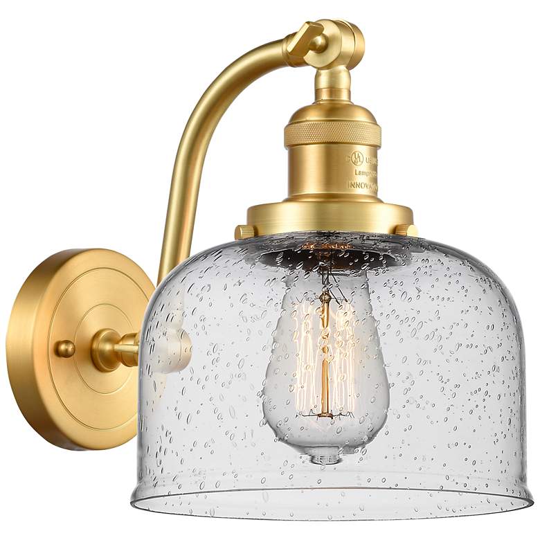 Image 1 Bell 8" Satin Gold Sconce w/ Seedy Shade