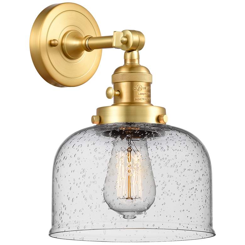 Image 1 Bell 8" Satin Gold Sconce w/ Seedy Shade