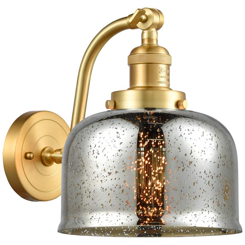 Image 1 Bell 8" Satin Gold Sconce w/ Silver Plated Mercury Shade