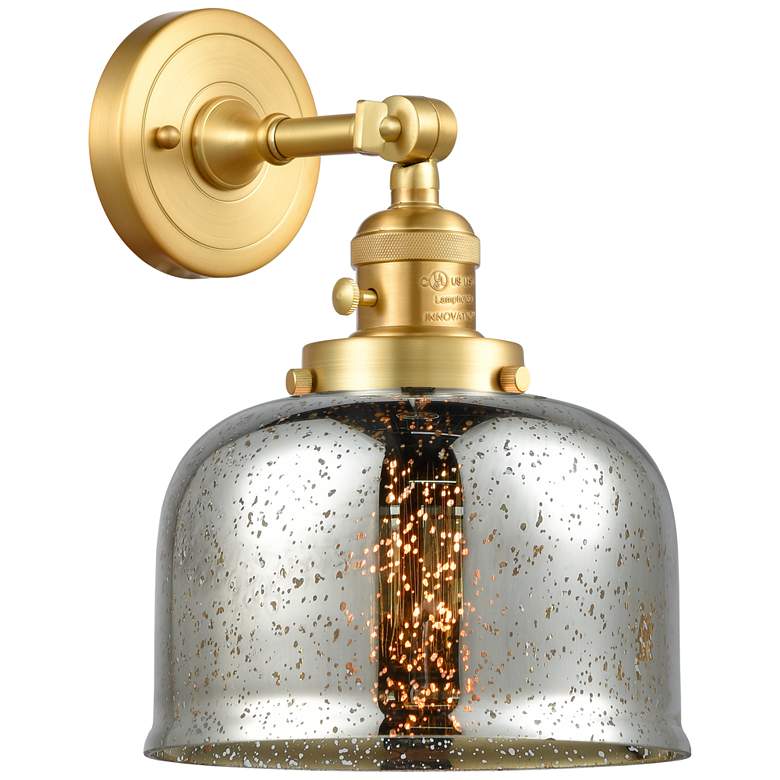 Image 1 Bell 8" Satin Gold Sconce w/ Silver Plated Mercury Shade