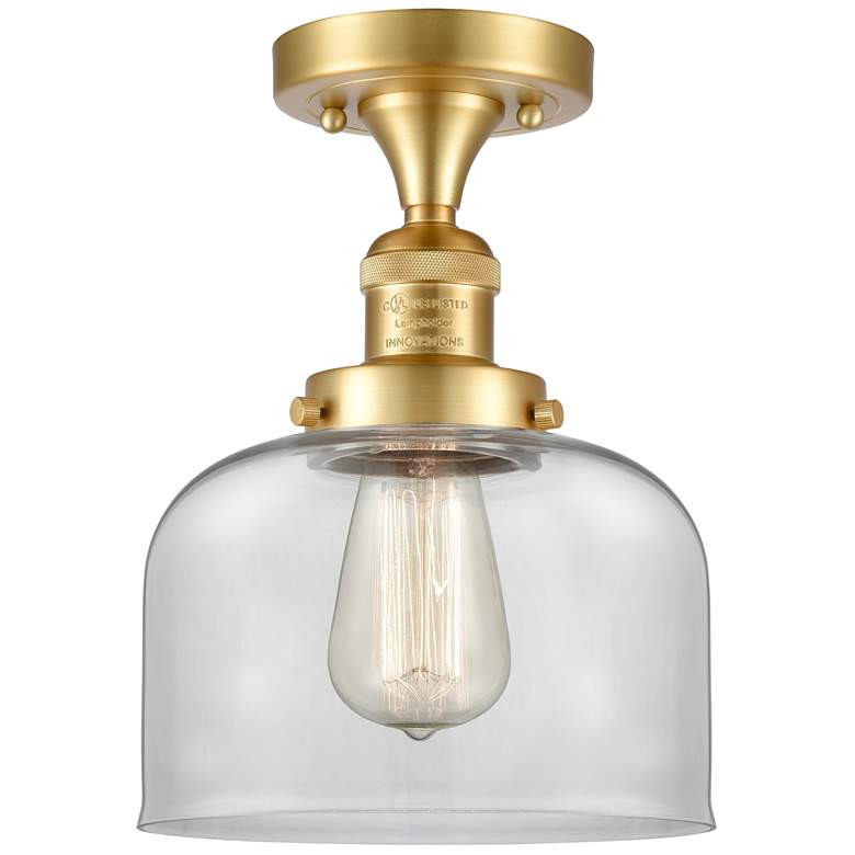 Image 1 Bell 8" Satin Gold Semi Flush Mount w/ Clear Shade