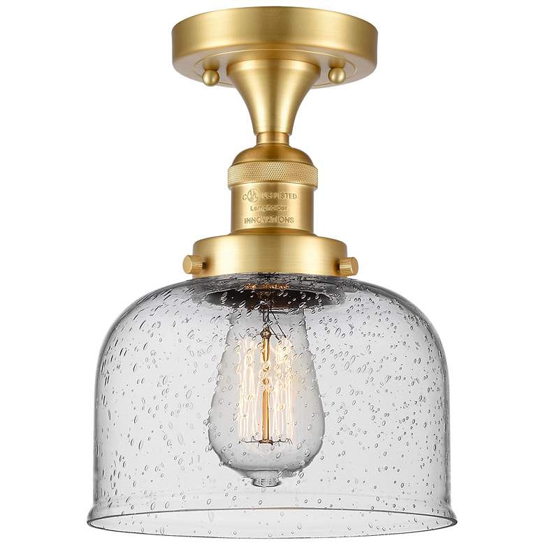 Image 1 Bell 8" Satin Gold Semi Flush Mount w/ Seedy Shade