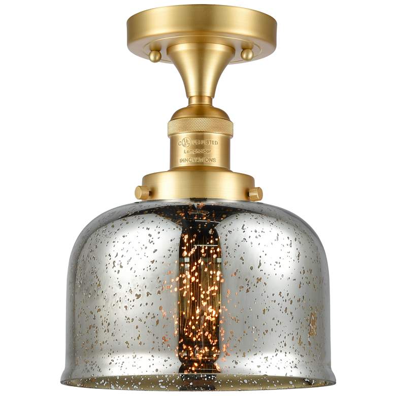 Image 1 Bell 8" Satin Gold Semi Flush Mount w/ Silver Plated Mercury Shade