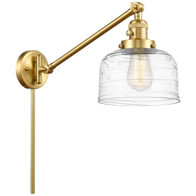 Image 1 Bell 8" Satin Gold Swing Arm With Clear Deco Swirl Shade