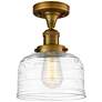 Bell 8" Semi-Flush Mount - Brushed Brass - Clear Deco Swirl Shade