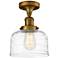 Bell 8" Semi-Flush Mount - Brushed Brass - Clear Deco Swirl Shade