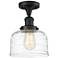 Bell 8" Semi-Flush Mount - Matte Black - Clear Deco Swirl Shade